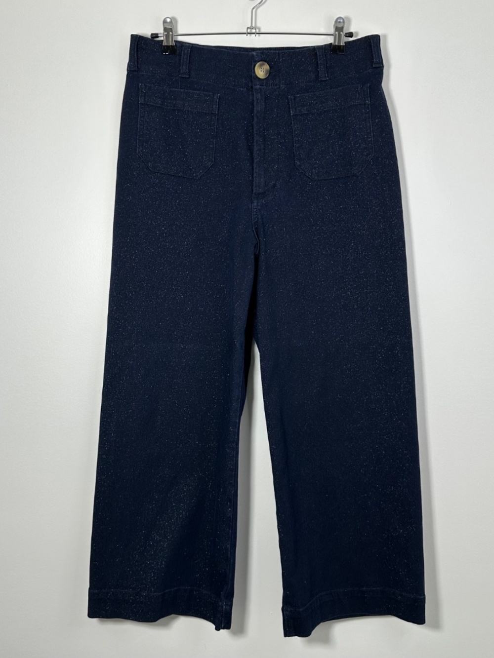 Anthropologie Maeve The Colette Sparkle Denim Wide Leg Pants Size 30/10 Cropped - Picture 3 of 11